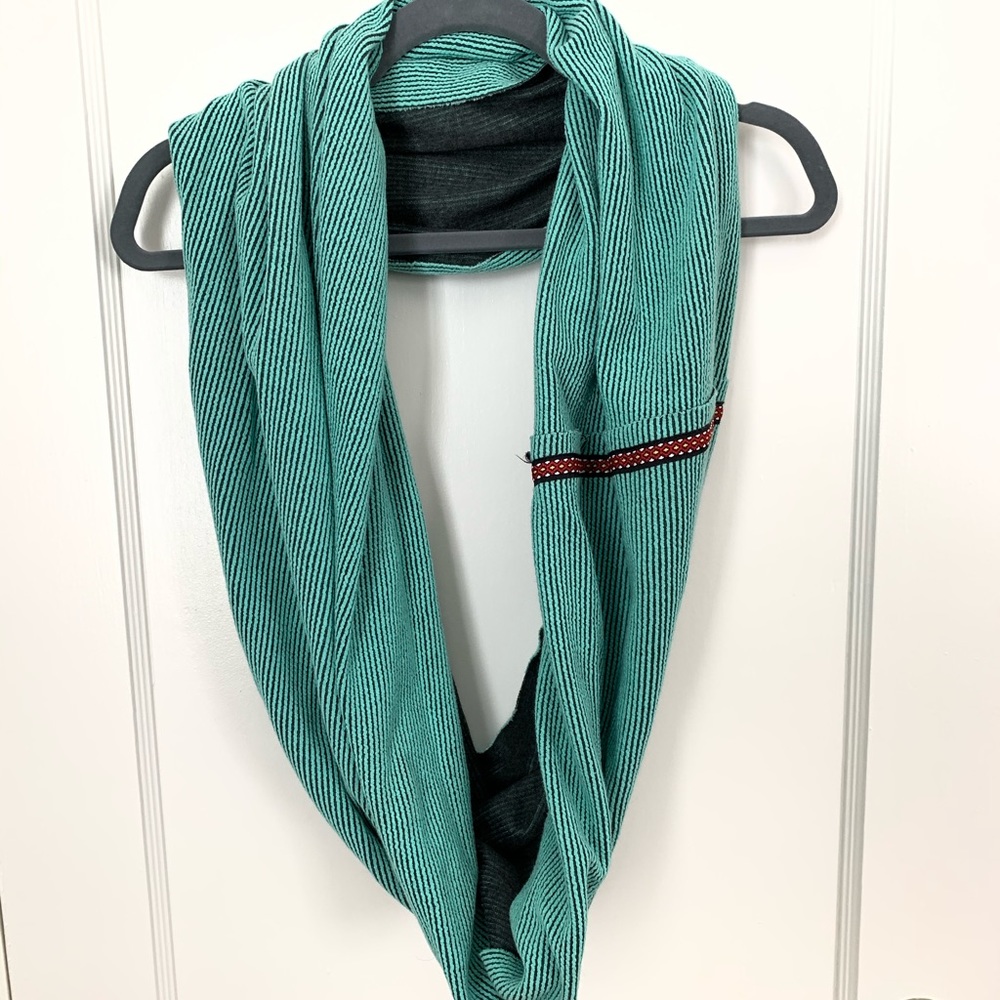 Stolen Sunday Teal and grey striped infinity scarf